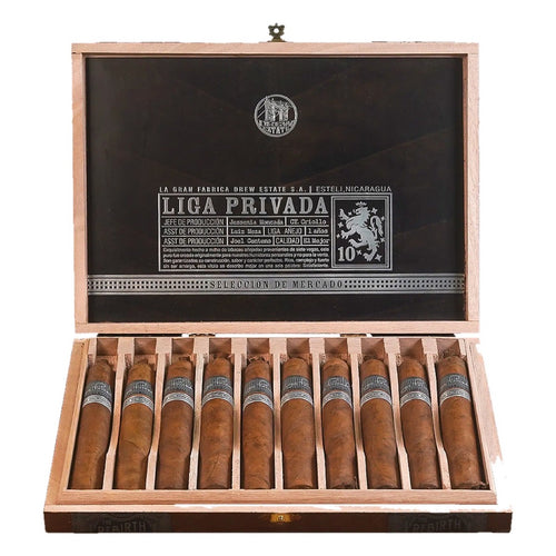 Drew Estate Liga Privada 10 Aniversario Toro cigar on white background